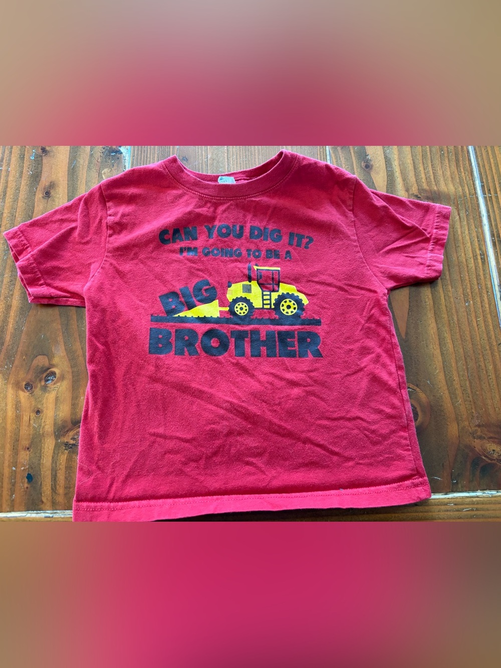 Gildan Red Kids' Tee with Yellow Tractor "Big Brother" Graphic